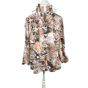 Chicos Tropical Aztec Snap Up Jacket Toggle Neck Artsy Beachy Top Size 3 = XL